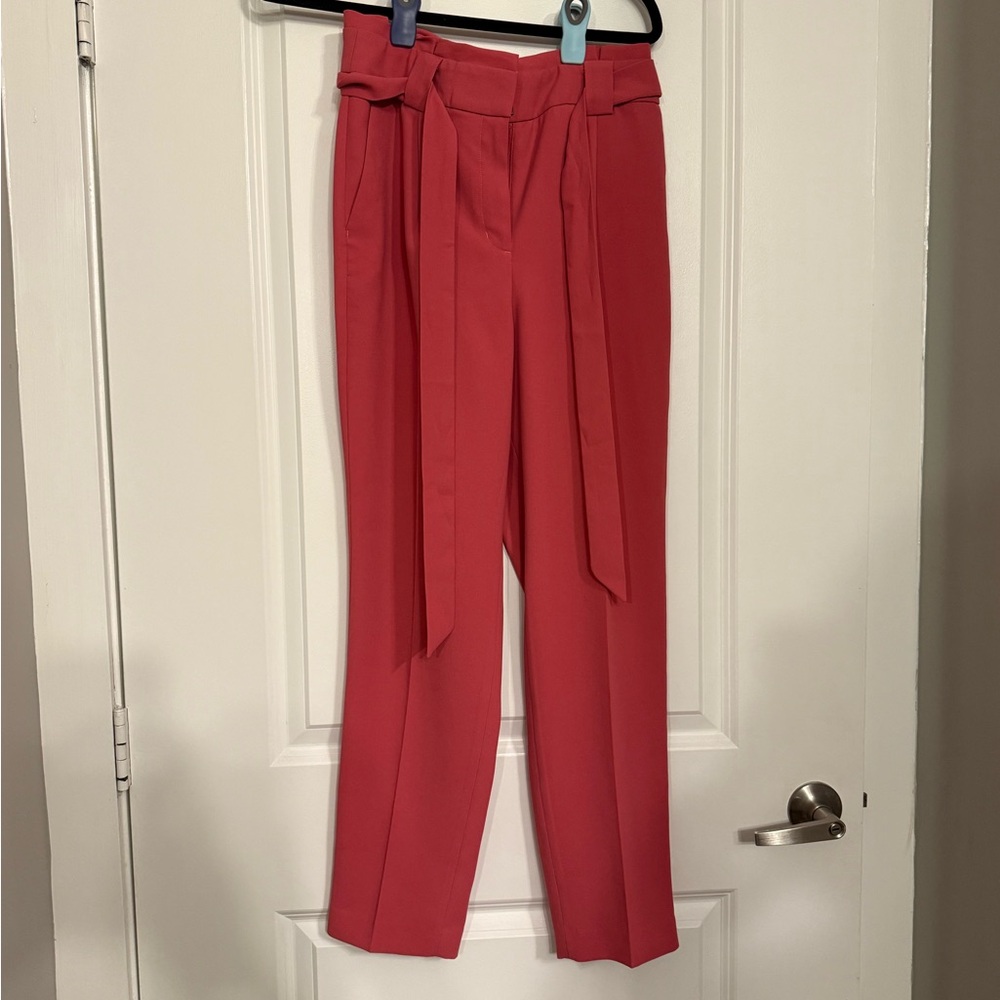 Express Women's High Waisted Paperbag Belted Ankle Pant in Rose Pink Sz 8 - Picture 2 of 7